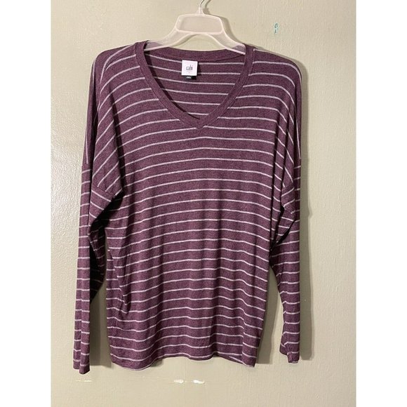 CAbi Tops - Cabi Striped Skipper V-Neck Tunic T-Shirt Sz S Purple W/Gray Stripes Long Sleeve